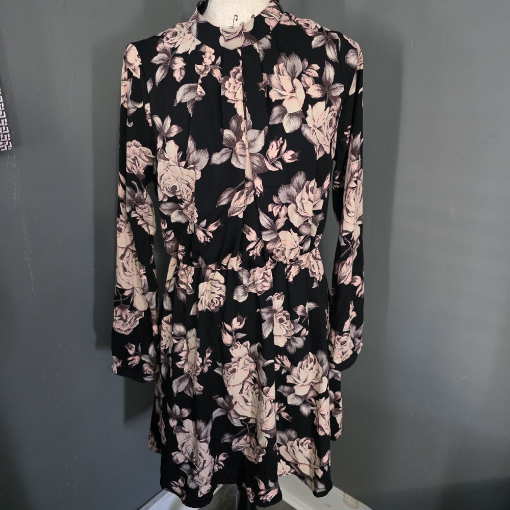 Sienna Sky Black and Pink Floral Long Sleeve Dress